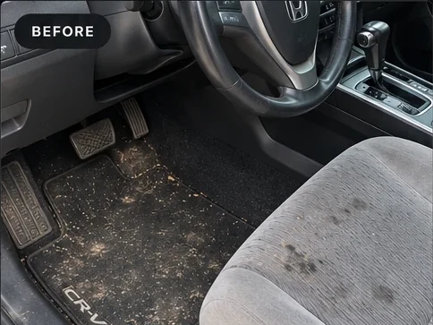 Before: Interior detail — fabric seats and carpets