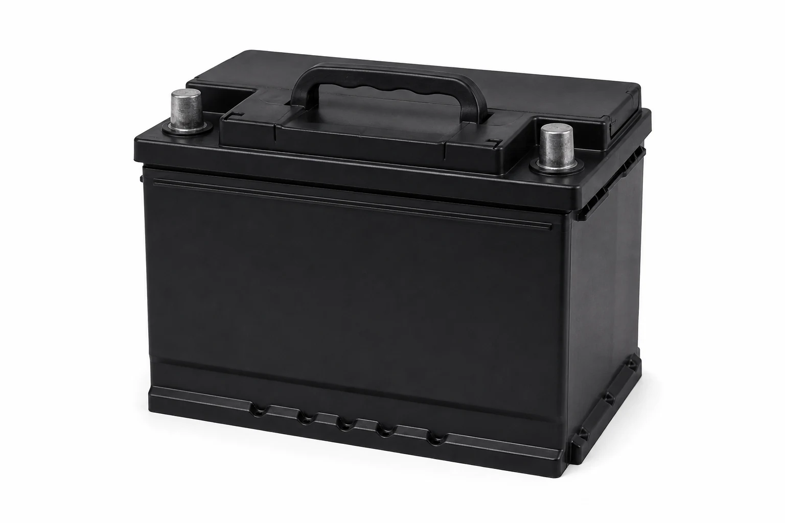 Unbranded automotive battery on a white background