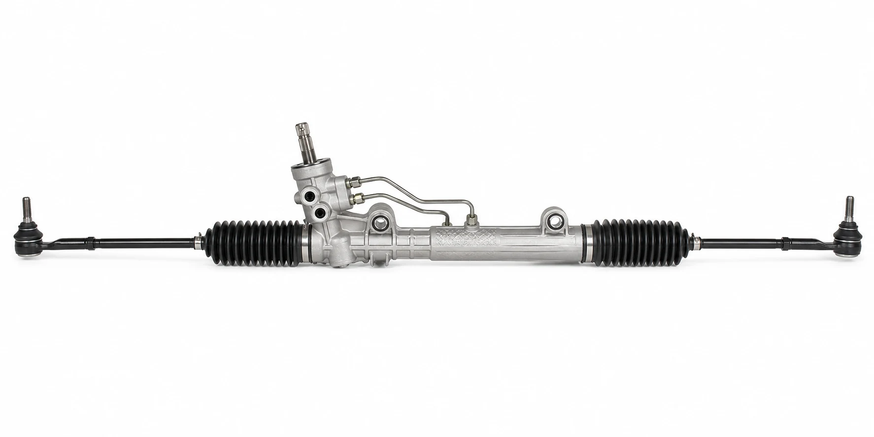 Unbranded rack-and-pinion steering assembly on a white background
