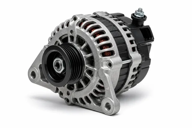 Unbranded automotive alternator on a white background